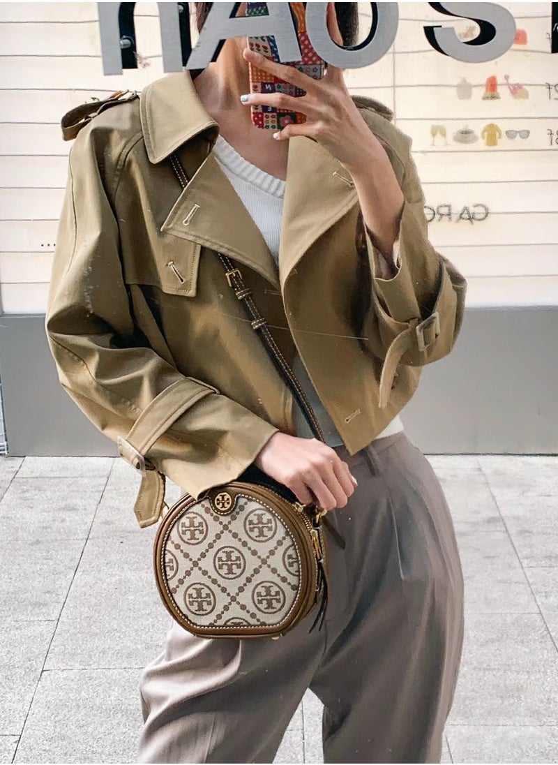 Generic - Round cake bag crossbody bag with adjustable shoulder strap brown - Image 1