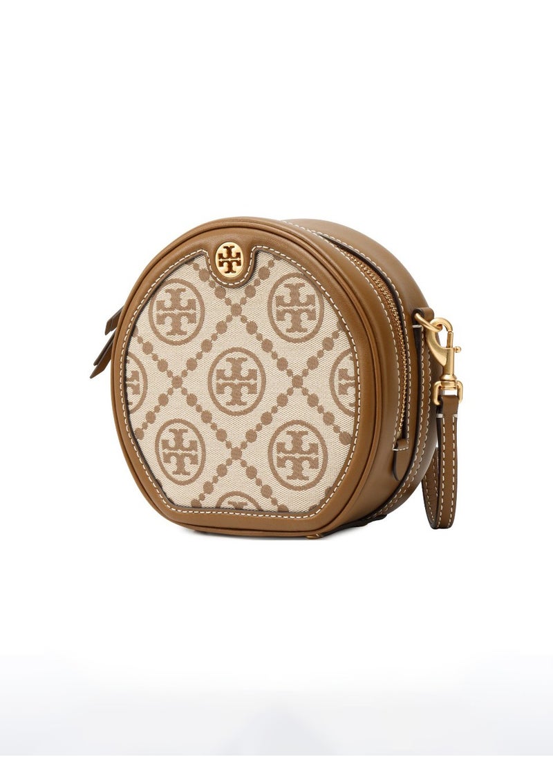 Generic - Round cake bag crossbody bag with adjustable shoulder strap brown - Image 1