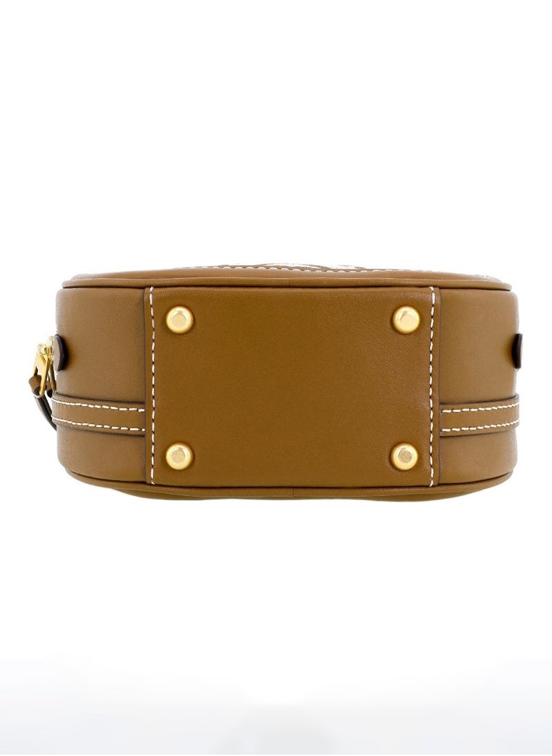 Generic - Round cake bag crossbody bag with adjustable shoulder strap brown - Image 1