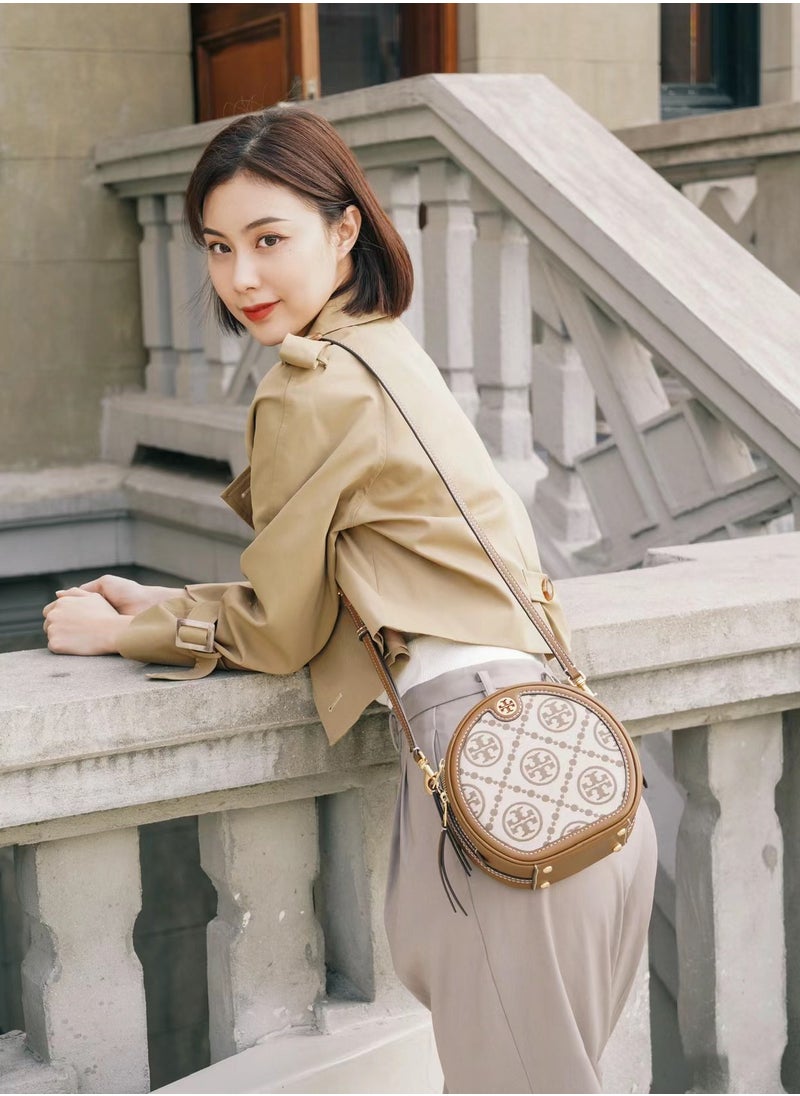 Generic - Round cake bag crossbody bag with adjustable shoulder strap brown - Image 1