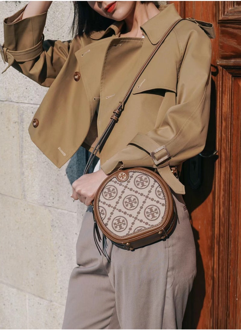 Generic - Round cake bag crossbody bag with adjustable shoulder strap brown - Image 1