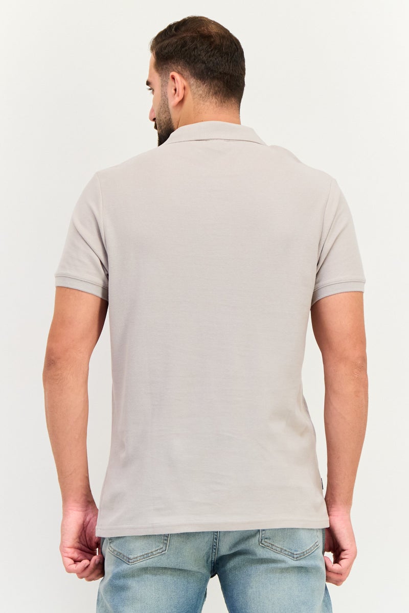 Algspar Men Regular Fit Embroidered Logo Short Sleeve Polo Shirt, Taupe - Image 3