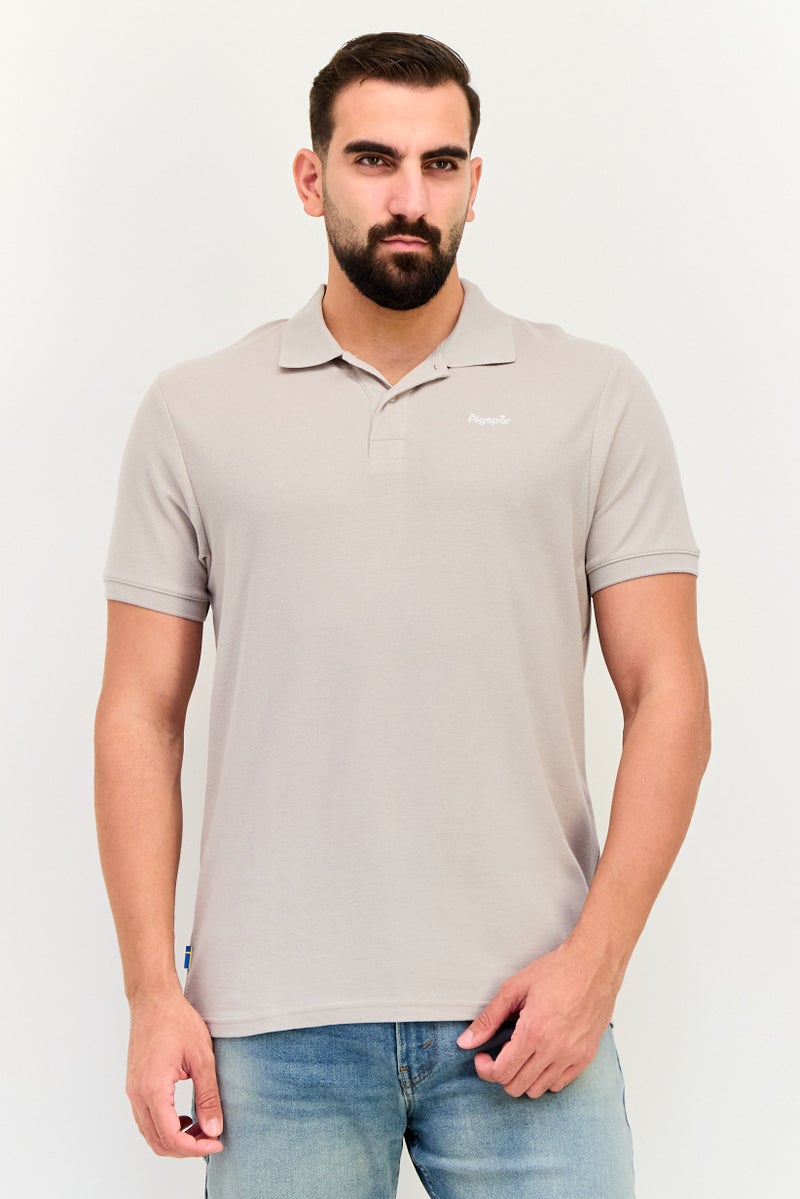 Algspar Men Regular Fit Embroidered Logo Short Sleeve Polo Shirt, Taupe - Image 1