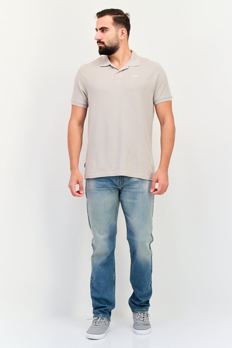 Algspar Men Regular Fit Embroidered Logo Short Sleeve Polo Shirt, Taupe - Image 4