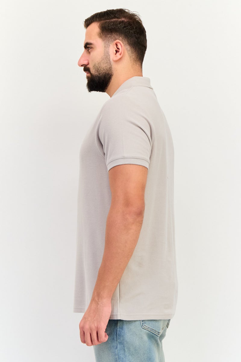Algspar Men Regular Fit Embroidered Logo Short Sleeve Polo Shirt, Taupe - Image 2