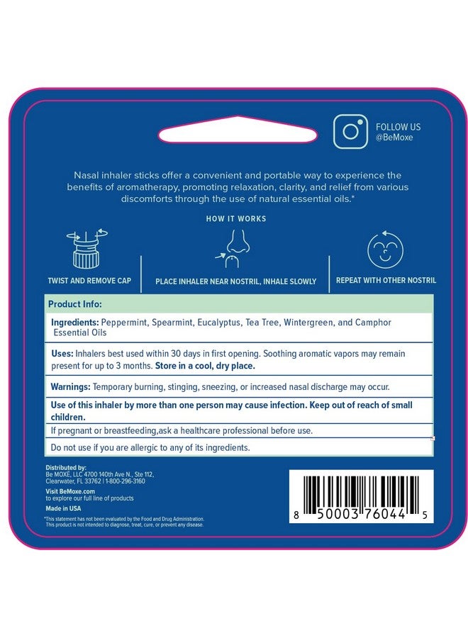 MOXE Migraine Relief Nasal Inhalers, Essential Oils for Headaches & Tension Relief, Portable Aromatherapy, Easy-to-Use, Pure & Undiluted, Peppermint, Spearmint, Eucalyptus, Tea Tree, USA Made, 3 Pack - Image 1