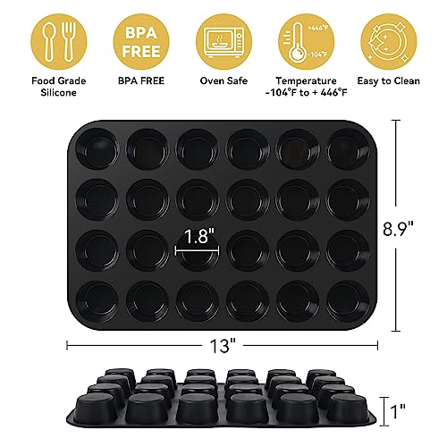 Inn Diary Silicone Muffin Pan for Baking 24 Cups Non-Stick Mini Cupcake Pan,BPA Free Silicone Baking Mold for Muffin Cupcake Egg Bite Maker 2 Pack,Black - Image 3