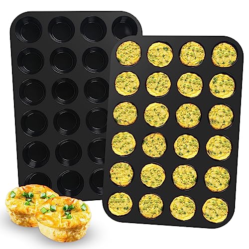 Inn Diary Silicone Muffin Pan for Baking 24 Cups Non-Stick Mini Cupcake Pan,BPA Free Silicone Baking Mold for Muffin Cupcake Egg Bite Maker 2 Pack,Black - Image 1