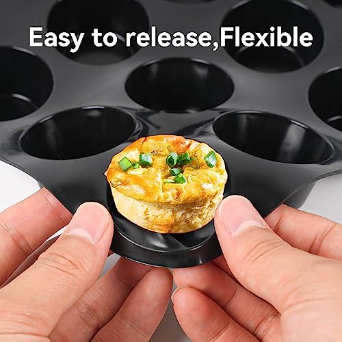 Inn Diary Silicone Muffin Pan for Baking 24 Cups Non-Stick Mini Cupcake Pan,BPA Free Silicone Baking Mold for Muffin Cupcake Egg Bite Maker 2 Pack,Black - Image 2