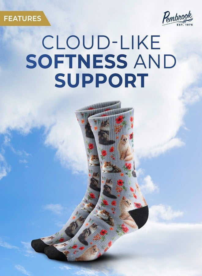 Pembrook Premium Diabetic Compression Crew Socks for Women - Hiking, Running Compression Socks for Women, Cats Design - 2 Pairs - Image 3