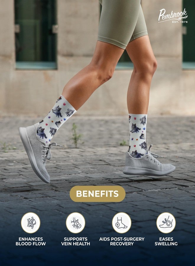 Pembrook Premium Diabetic Compression Crew Socks for Women - Hiking, Running Compression Socks for Women, Cats Design - 2 Pairs - Image 2