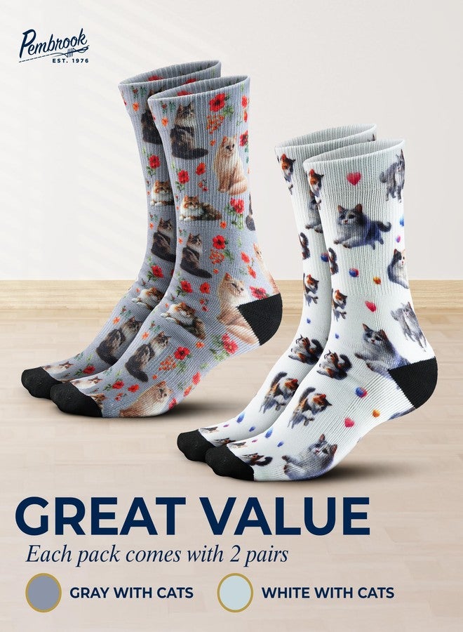 Pembrook Premium Diabetic Compression Crew Socks for Women - Hiking, Running Compression Socks for Women, Cats Design - 2 Pairs - Image 5