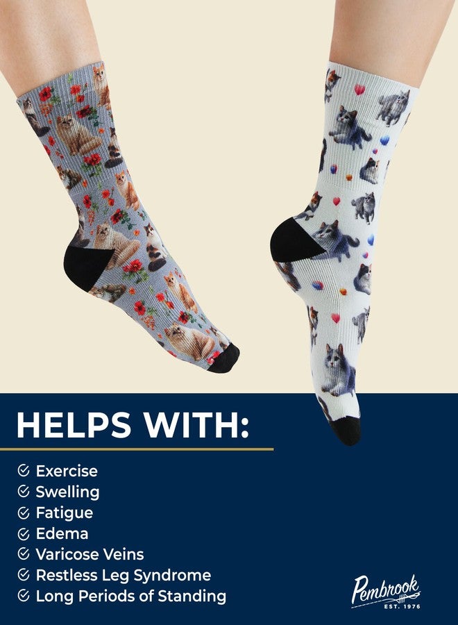 Pembrook Premium Diabetic Compression Crew Socks for Women - Hiking, Running Compression Socks for Women, Cats Design - 2 Pairs - Image 4