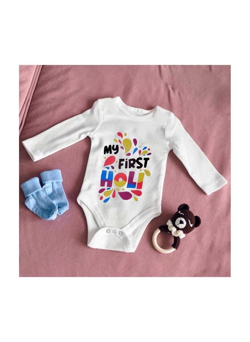 Holi Festival Baby Romper-Long Sleeve|Cotton Fabric|Jumpsuit For Boys&Girls-Soft,Breathable Outfit For Festive Celebrations|Lightweight  - Image 2