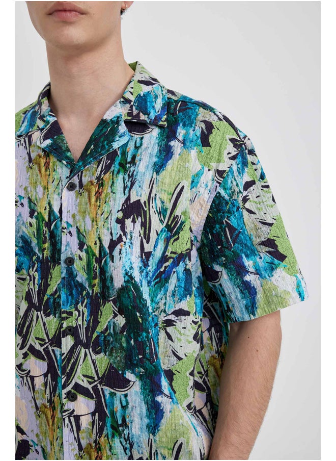 DeFacto - Man Oversize Fit Apache Neck Woven Short Sleeve Shirt - Image 1