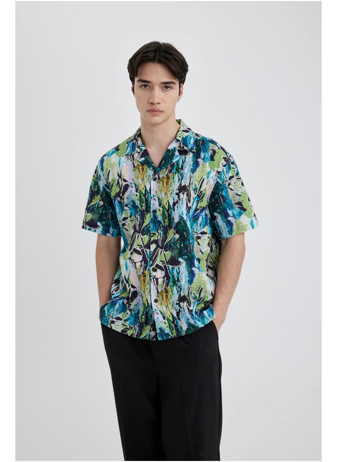 DeFacto - Man Oversize Fit Apache Neck Woven Short Sleeve Shirt - Image 1