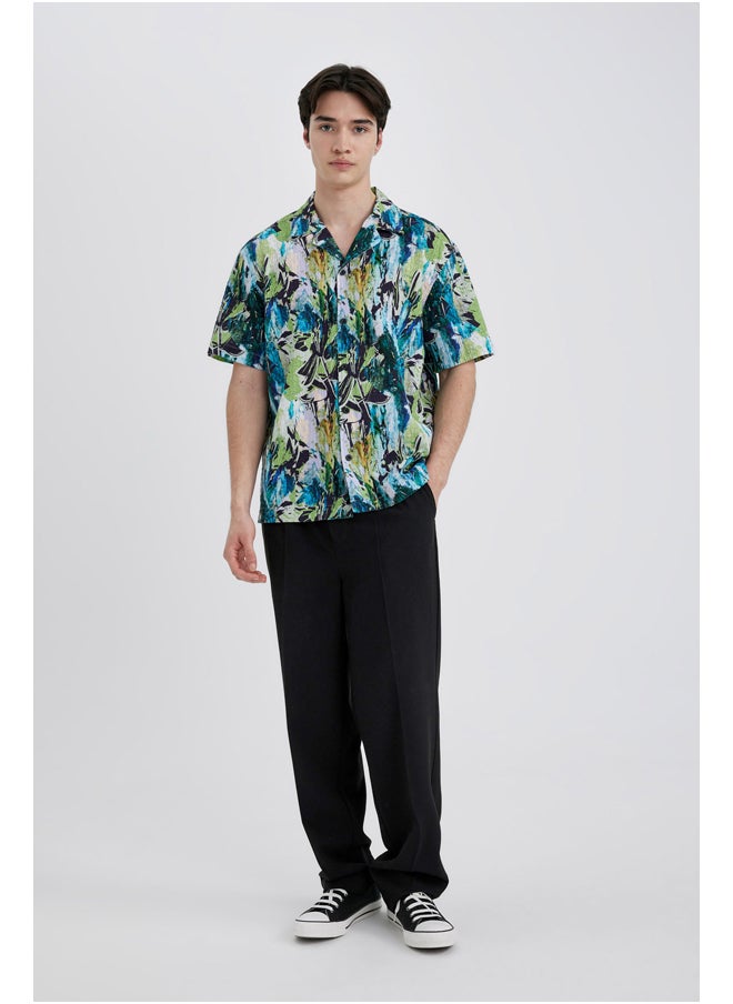 DeFacto - Man Oversize Fit Apache Neck Woven Short Sleeve Shirt - Image 1