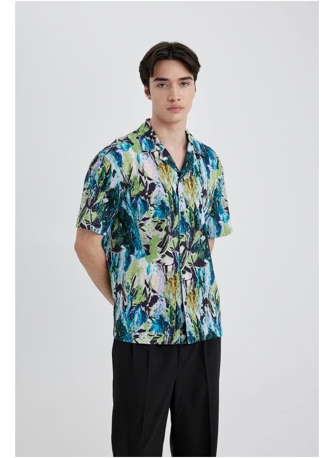 DeFacto - Man Oversize Fit Apache Neck Woven Short Sleeve Shirt - Image 1