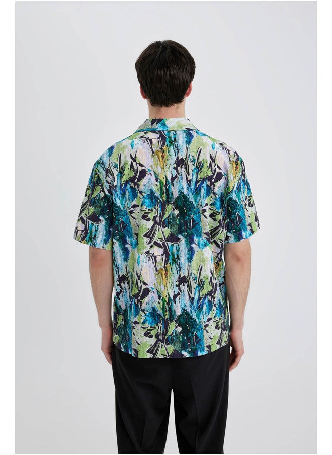 DeFacto - Man Oversize Fit Apache Neck Woven Short Sleeve Shirt - Image 1