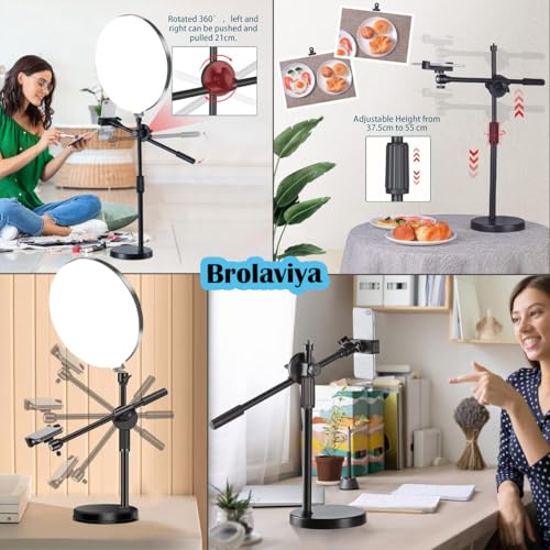 BROLAVIYA Overhead Video Floor Stand with Full-Screen Fill 10" Ring Light with Remote, Metal Flexible arm,1/4" Head for Camera, Webcam, with Mobile Bracket for YouTube, Desktop, Bedroom, Office. - Image 3