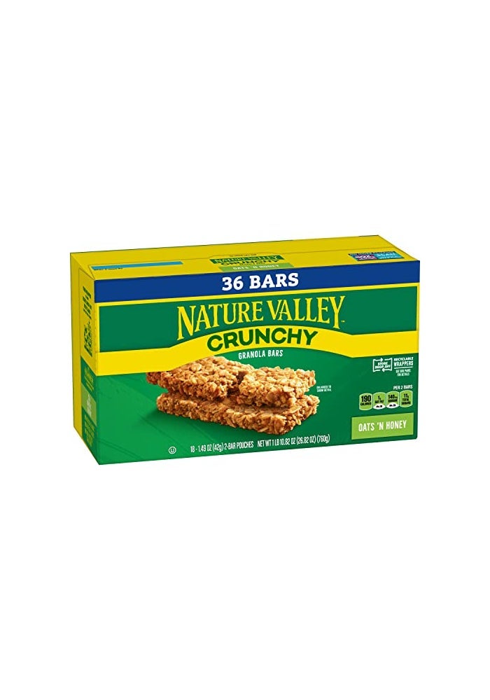 Nature Valley Crunchy Granola Bars Oats n Honey 36 Bars 2682 OZ 18 Pouches - Image 1
