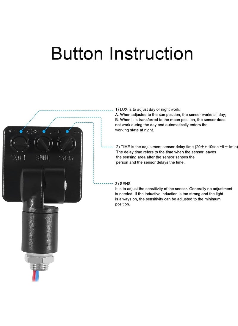 2PCS Adjustable PIR Motion Sensor Detector Outdoor Indoor Infrared Light Switch with LED Light Sensitive AC 85-265V Time Delay Home Lighting - Image 4