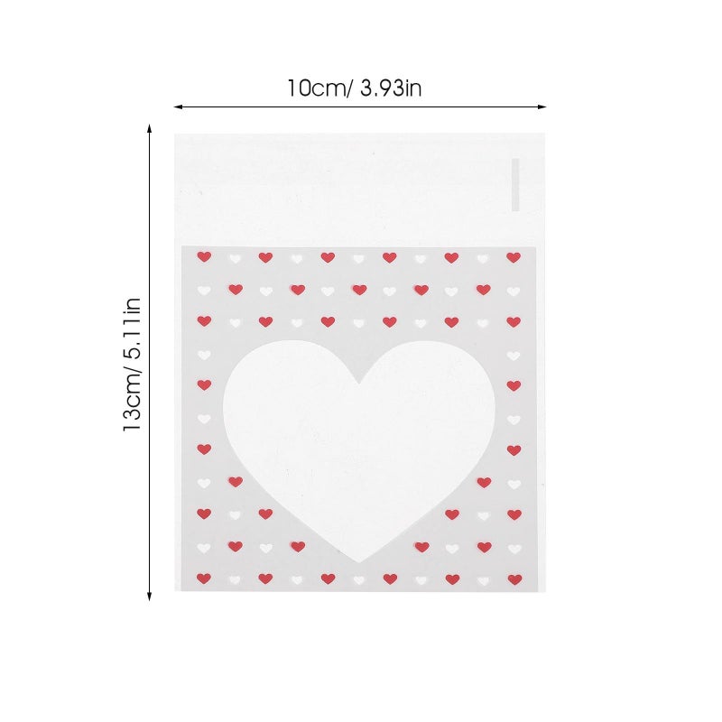 Small Heart Cellophane Bags 100pcs Self Adhesive Treat Bags For Valentine Bake Sale Candy Packaging - Image 3
