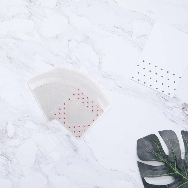 Small Heart Cellophane Bags 100pcs Self Adhesive Treat Bags For Valentine Bake Sale Candy Packaging - Image 5