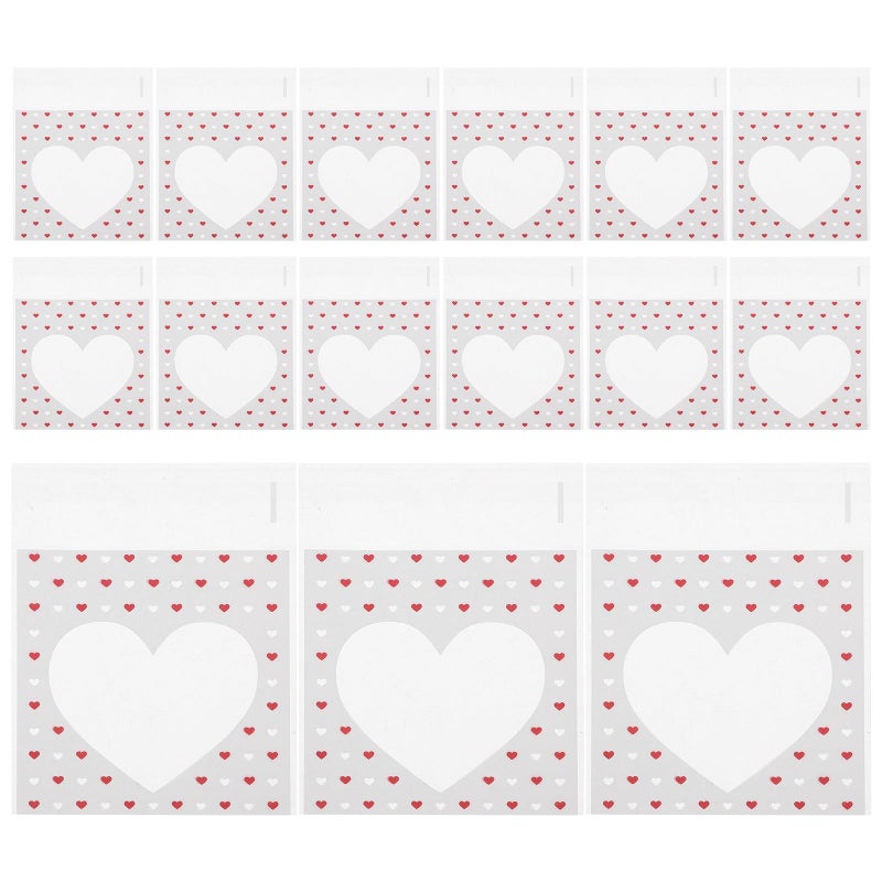 Small Heart Cellophane Bags 100pcs Self Adhesive Treat Bags For Valentine Bake Sale Candy Packaging - Image 2