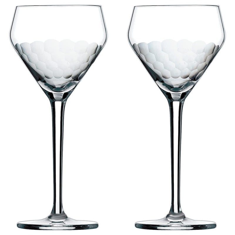 Amehla Amehla x The Educated Barfly Collection Coupe Glass Handblown Teardrop Nick and Nora Cocktail Glass  6ounce Set of 2 Martini Glasses for Up Cocktails HandEtched Honeycomb 