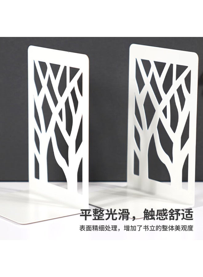 Tango L-shaped Medium Hollow White Tree Shadow Bookend Simple Desktop Bookshelf Book Stand Bookend Clip 1 Pair - Image 4