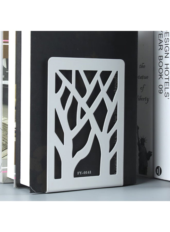 Tango L-shaped Medium Hollow White Tree Shadow Bookend Simple Desktop Bookshelf Book Stand Bookend Clip 1 Pair - Image 3