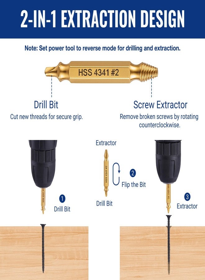 WORKPRO 6PCS Stripped Screw Extractor Set, Titanium Coated Broken Bolt Extractor Kit, Easy Out Damaged Screw Removal Tools, 4341 HSS Reverse Drill Bits with Portable Case - Image 2