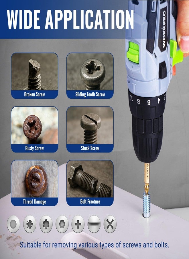 WORKPRO 6PCS Stripped Screw Extractor Set, Titanium Coated Broken Bolt Extractor Kit, Easy Out Damaged Screw Removal Tools, 4341 HSS Reverse Drill Bits with Portable Case - Image 4