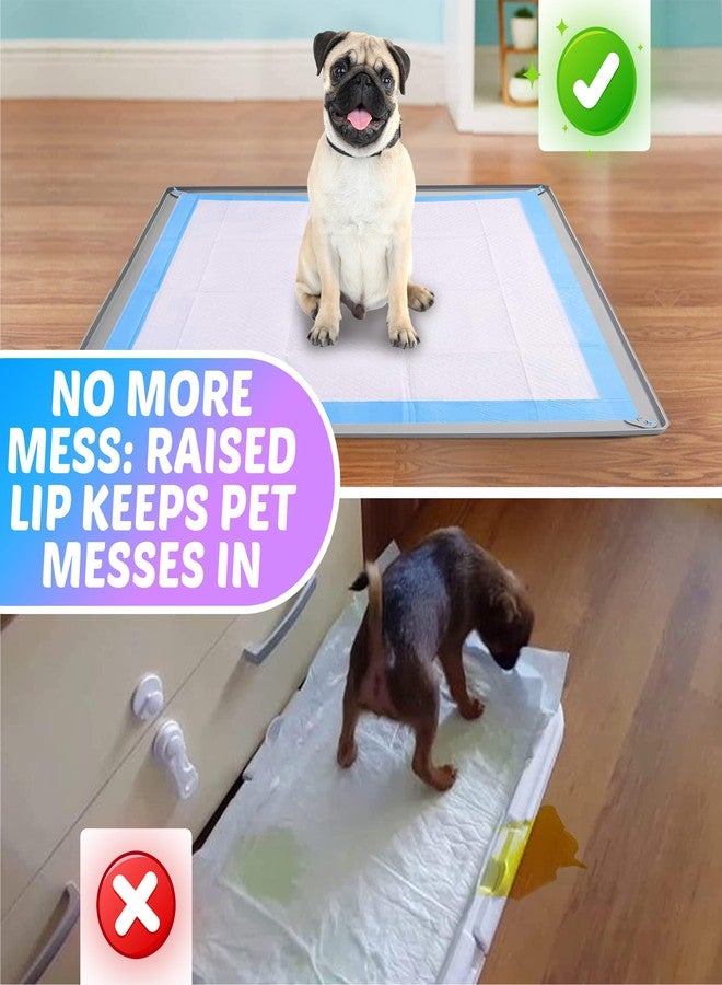 Skywin TidyFriend Dog Pee Pad Holder Tray Fits for 28” x 34” Pee Pads with Corner Lock Holes, Raised Edges, Non-Spill, Easy to Clean Silicone Dog Potty Tray Holder, for Indoor Floor Protection (Light Grey) - Image 3
