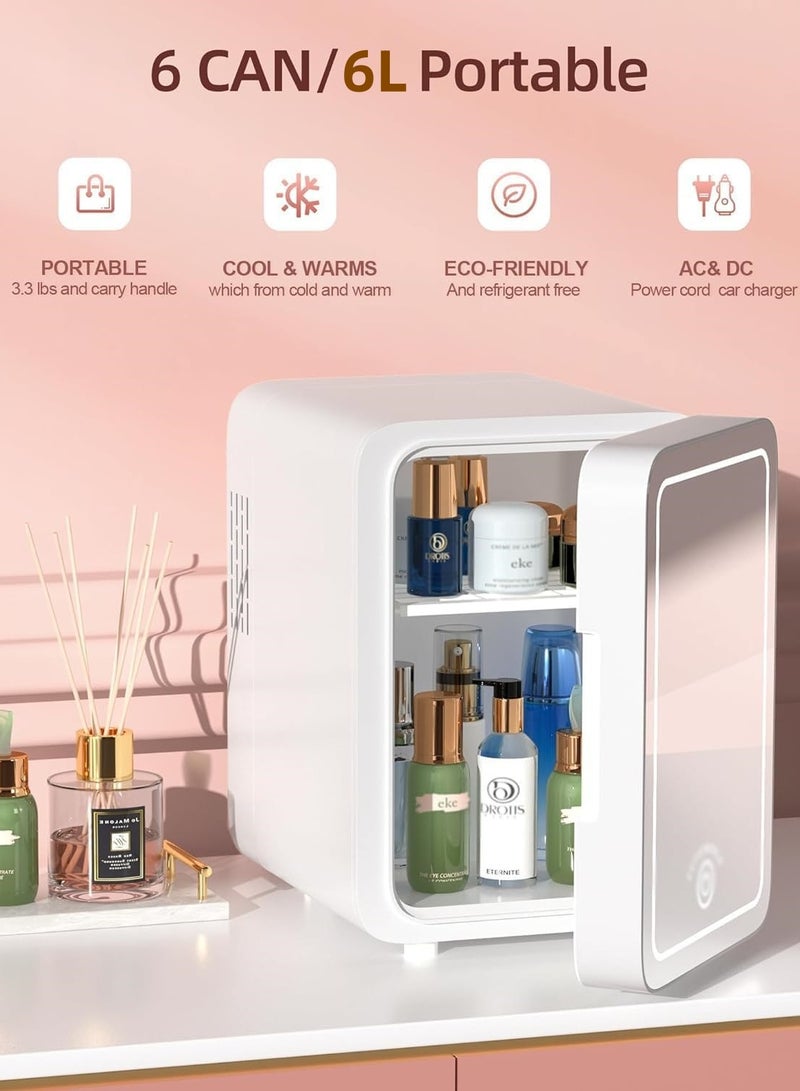 ثلاجة مكياج سعة 6 لتر، ثلاجة صغيرة للمكياج، مع مرآة بإضاءة LED قابلة للتعتيم، ثلاجة صغيرة محمولة لمستحضرات التجميل والعناية بالبشرة - Image 3