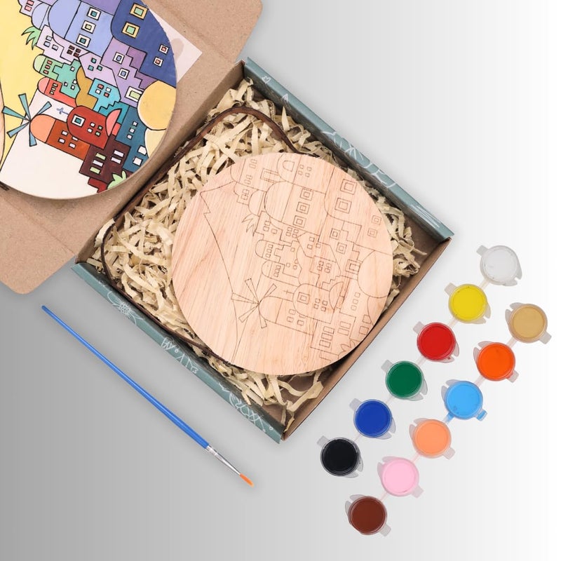 HOBBY INDIA Wooden Painting Kit Set for Kids & Adults | Wall Decor Art & Craft for Home & Office | Round Tree Circle Coaster | Birthday Gift for Girls & Boys | Hanging Living Room & Bedroom (M.C) - Image 2