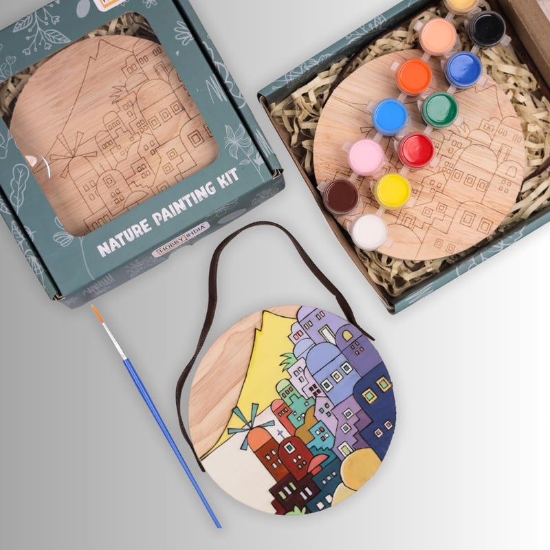 HOBBY INDIA Wooden Painting Kit Set for Kids & Adults | Wall Decor Art & Craft for Home & Office | Round Tree Circle Coaster | Birthday Gift for Girls & Boys | Hanging Living Room & Bedroom (M.C) - Image 5