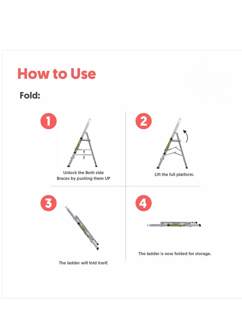ABBASALI 3 Steps Household Aluminium Ladder with Platform Step at Top  - Image 3