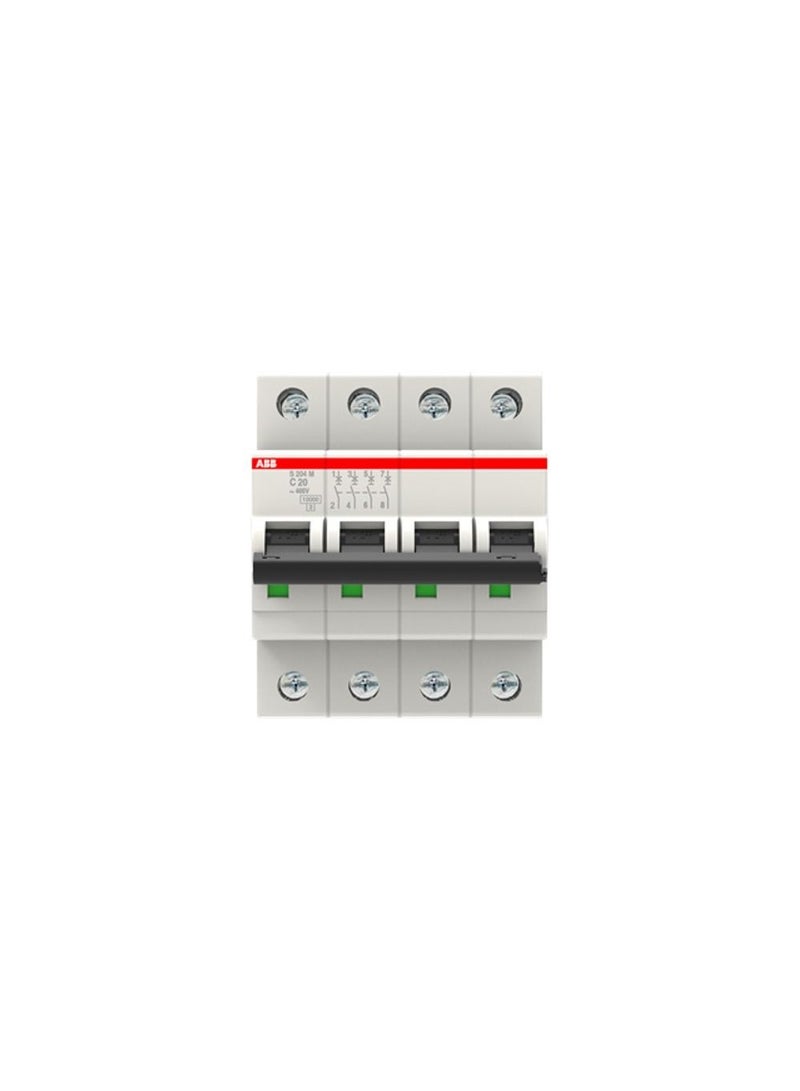 ABB ABB 20A 4 Pole Miniature Circuit Breaker 10KA S204M - C20 (2CDS274001R0204)