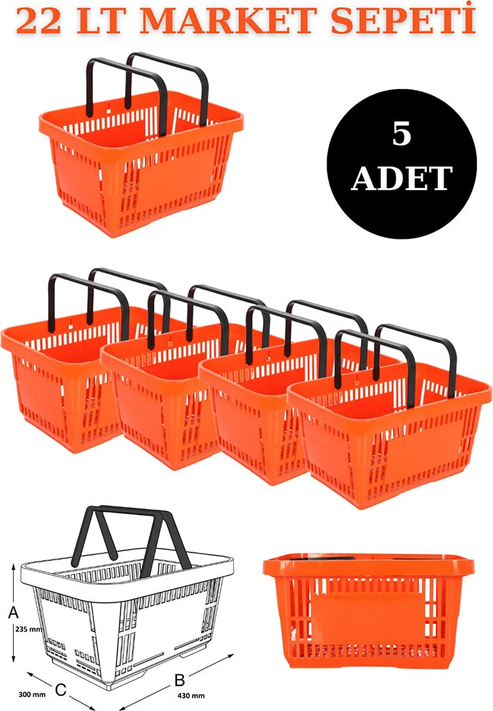 اسطنبول مانكين Istanbul Mannequin 5 Pieces 22 Liters Market Basket, Shopping Basket, Market Basket with Handle