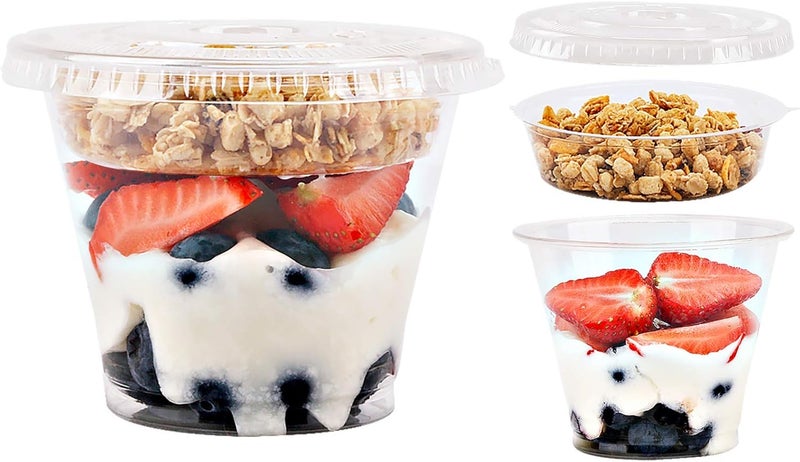 Aatriet 9 oz Clear Plastic Parfait Cups with Insert 3.25oz & Flat Lids No Hole - (50 Sets) Yogurt Fruit Parfait Cups for Kids, for Dips and Veggies, Take Away Breakfast and Snacks. No Leaking - Image 1