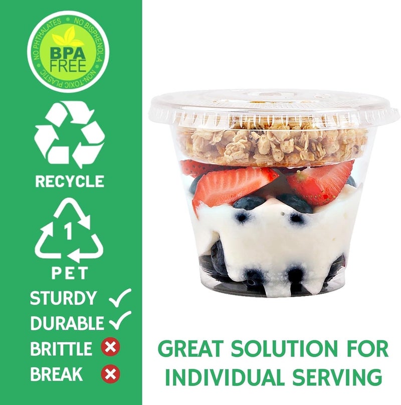 Aatriet 9 oz Clear Plastic Parfait Cups with Insert 3.25oz & Flat Lids No Hole - (50 Sets) Yogurt Fruit Parfait Cups for Kids, for Dips and Veggies, Take Away Breakfast and Snacks. No Leaking - Image 2
