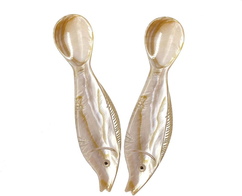 Wenplus 2 Pack 4.73inch Caviar Spoons Handcraft Mother of Pearl MOP Caviar Spoon W Round Handle with One Plastic Storage Box -Coffee Color, Style F - Image 1