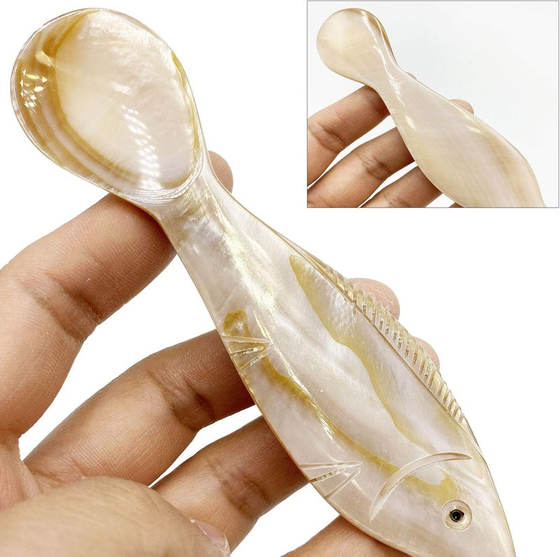Wenplus 2 Pack 4.73inch Caviar Spoons Handcraft Mother of Pearl MOP Caviar Spoon W Round Handle with One Plastic Storage Box -Coffee Color, Style F - Image 4