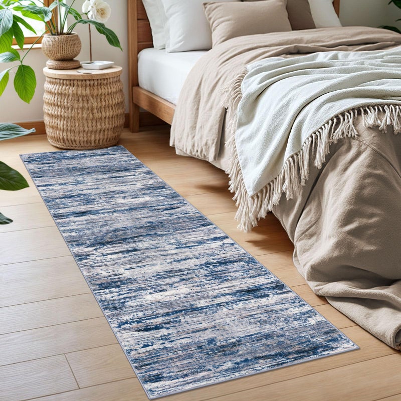 SIILOOM 2x6 Modern Abstract Runner Rug for Hallways, Navy Blue Gray Neutral Multi Super Soft Hallway Decor Kitchen Rugs with Non-Slip, Non-Shedding Washable Rug for Entryway Bedroom Indoor - Image 3