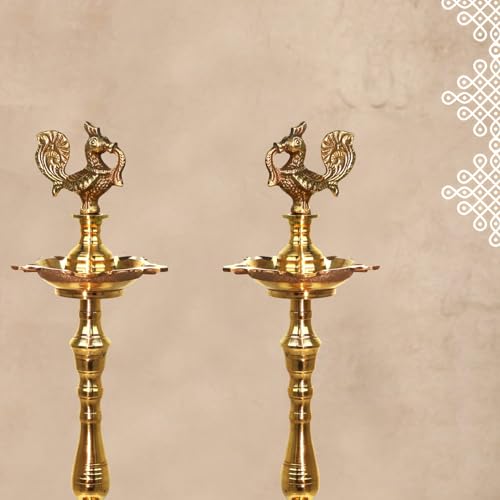 Puyangam Brass ANNAM KUTHU VILAKKU, Brass Lamps/Mahabarath Diya/DEEPAM For Pooja/Best Lamps/Diya/KUTHU VILAKKU For Gifts/Decorations (16 Inch),Gold Yellow - Image 4