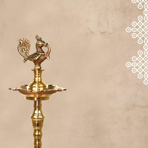 Puyangam Brass ANNAM KUTHU VILAKKU, Brass Lamps/Mahabarath Diya/DEEPAM For Pooja/Best Lamps/Diya/KUTHU VILAKKU For Gifts/Decorations (16 Inch),Gold Yellow - Image 5