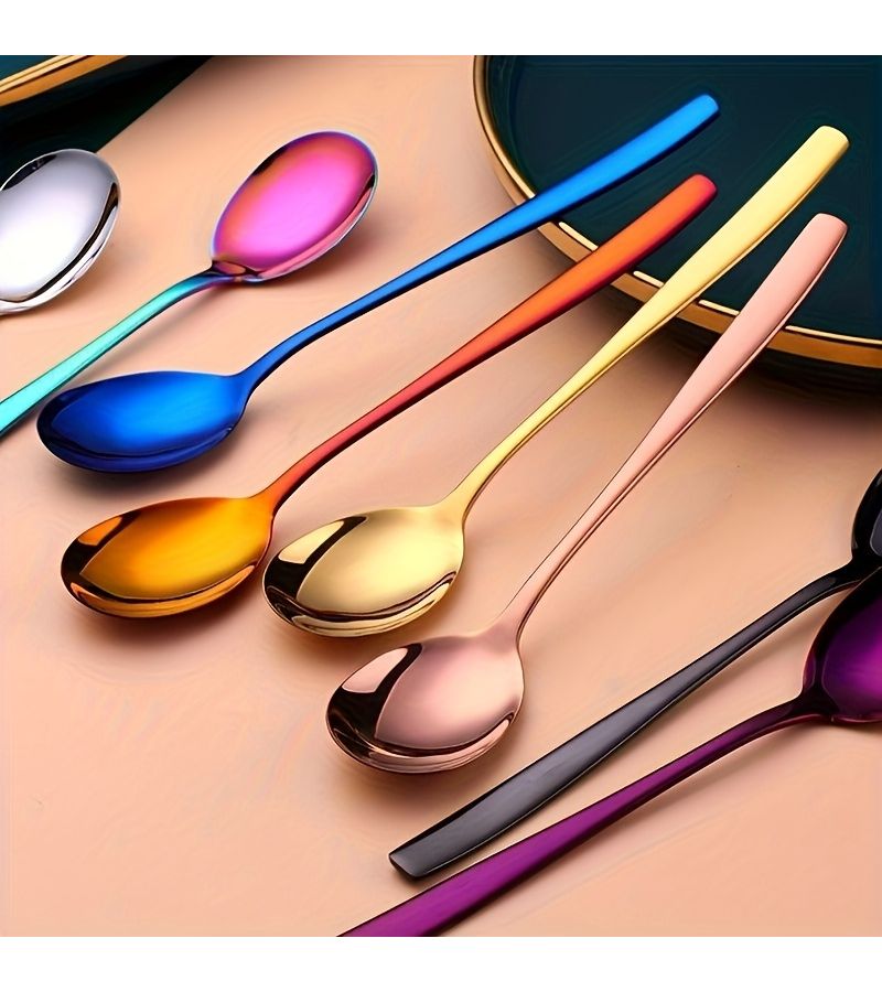 5pcs Colorful Spoons Stainless Steel Long Handled Mixing Spoons Set Dishwasher Safe - Image 5