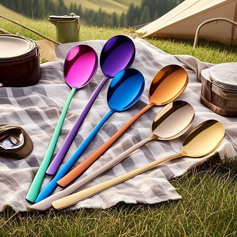 5pcs Colorful Spoons Stainless Steel Long Handled Mixing Spoons Set Dishwasher Safe - Image 4